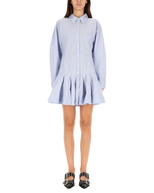 Ganni Blue Striped Chemisier Dress