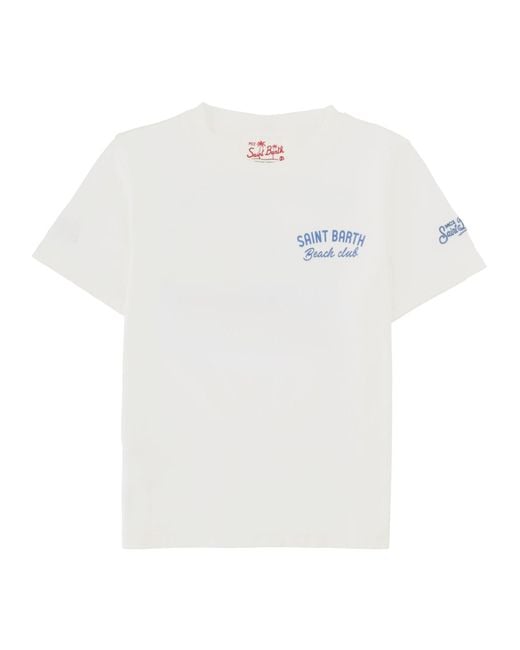 Mc2 Saint Barth White T-Shirt Con Stampa Sul Retro