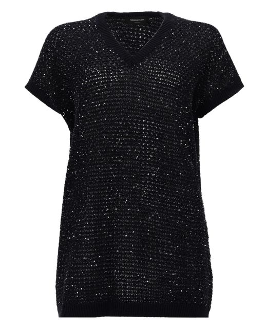Fabiana Filippi Black Embellished V-Neck T-Shirt