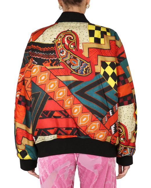 BOMBER PATCHWORK CON MOTIVI GEOMETRICI REVERSIBILE di Etro in Orange