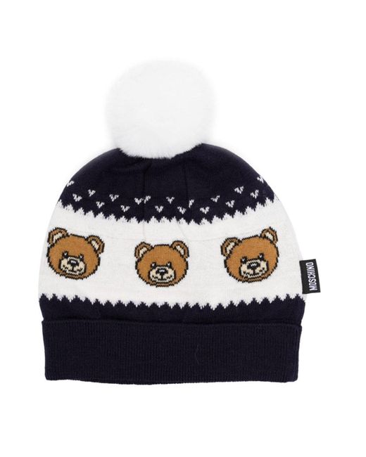 Moschino Blue Beanie Bears And Pom Poms
