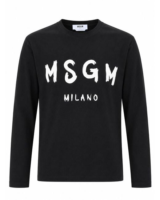 MSGM Black T-Shirt Con Logo Pennellato