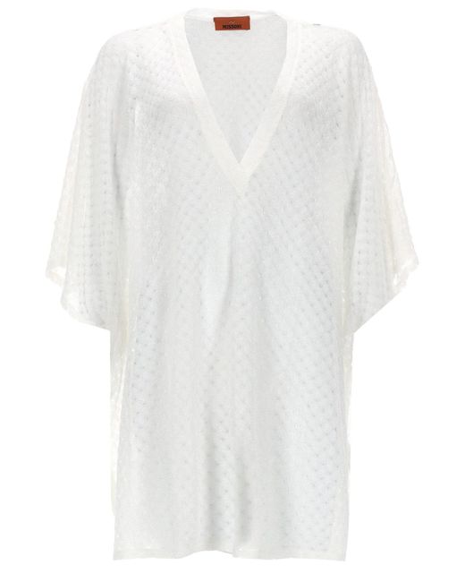 Missoni White Textured V Neck Mini Dress