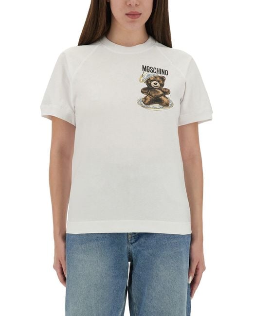 Moschino Women's Gray Playful Teddy Bear Print T-Shirt