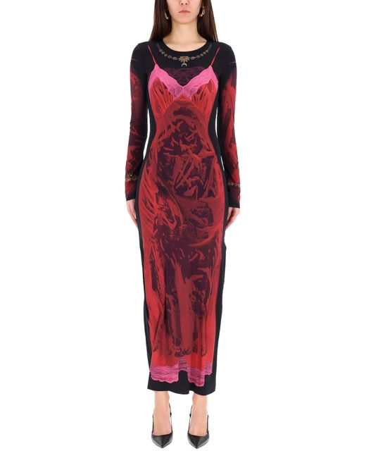 MARINE SERRE Red "Wet Nuisette" Midi Dress