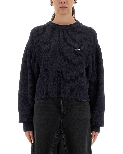 ROTATE BIRGER CHRISTENSEN Blue Wool Puff Sweater