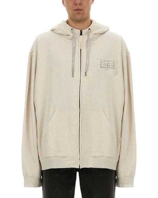 Maison Margiela Men's Natural Zip-Up Hooded Sweatshirt