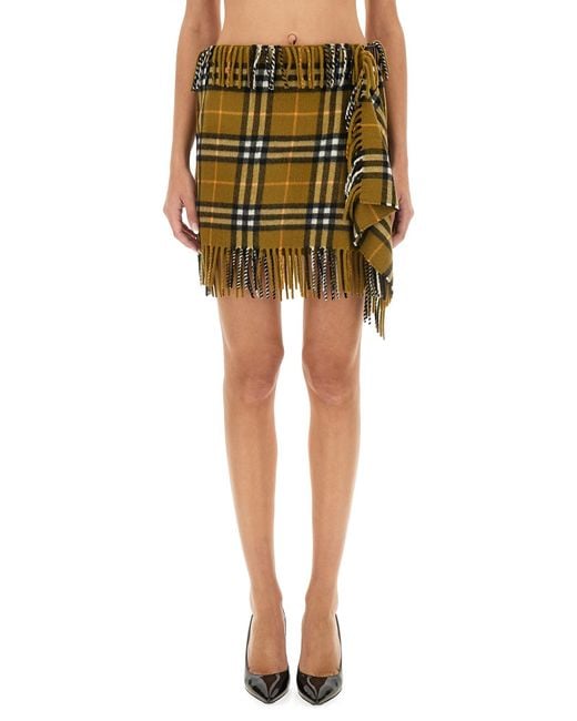 Burberry Yellow Wool And Cashmere Check Scarf Style Skirt