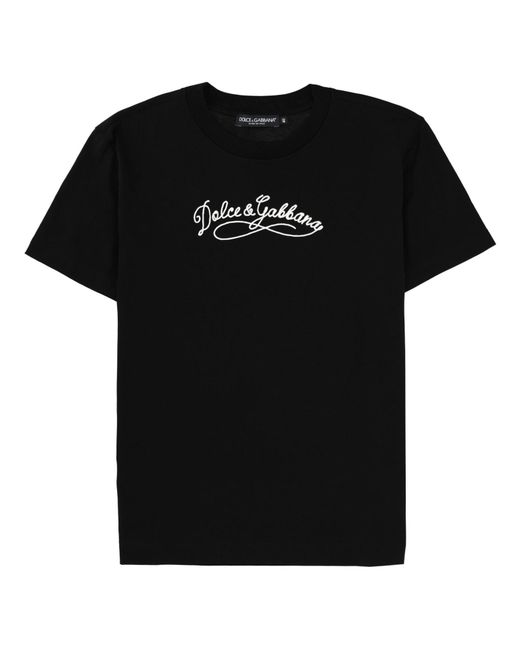Dolce & Gabbana Black Jersey T-Shirt With Embroidery