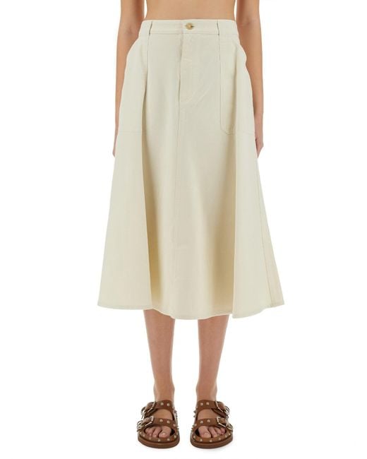A.P.C. Natural Laurie" Flowing A-Line Cotton Midi Skirt
