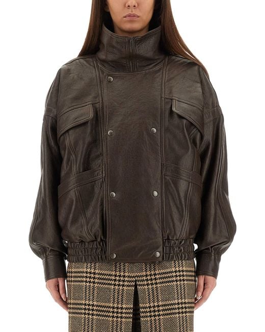 Saint Laurent Gray Leather "Balloon" Bomber Jacket