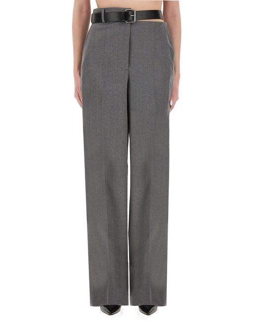 Stella McCartney Gray Tailored Straight-Leg Flannel Pants With Belt