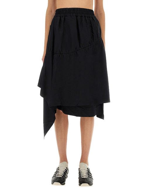 Y-3 Black Asymmetrical Skirt With Flowing Design