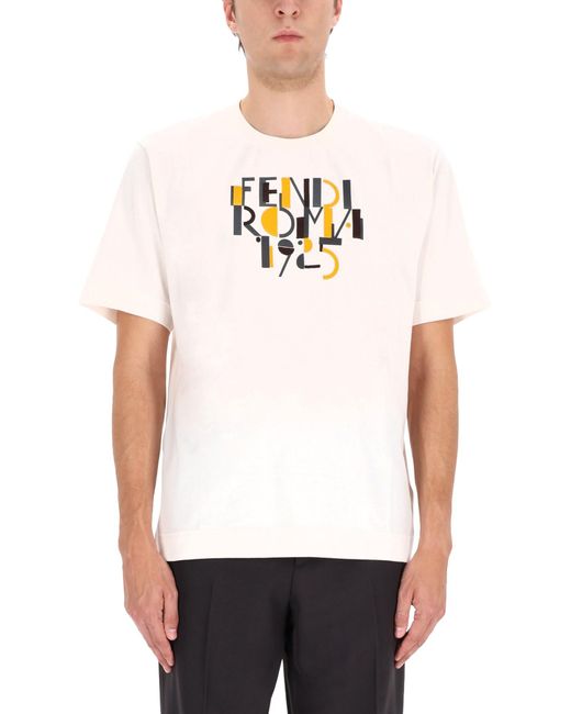 Fendi White T-Shirt With Print for men