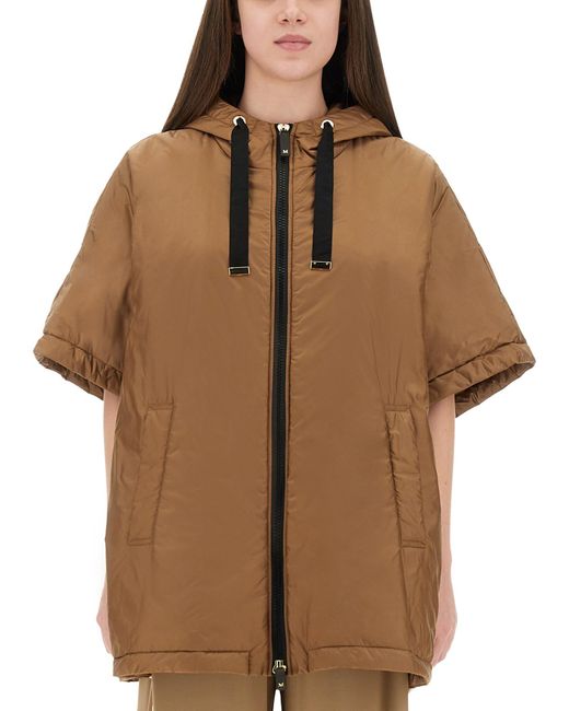 Max Mara Brown Padded Cape With Hood Coats