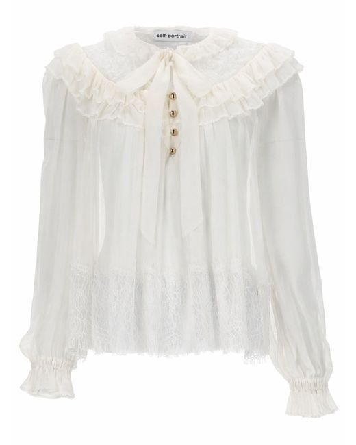 Self-Portrait White Georgette Lace Blouse