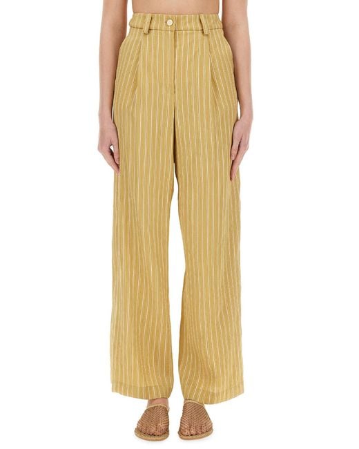 Alysi Yellow Striped Satin Tailored Pants