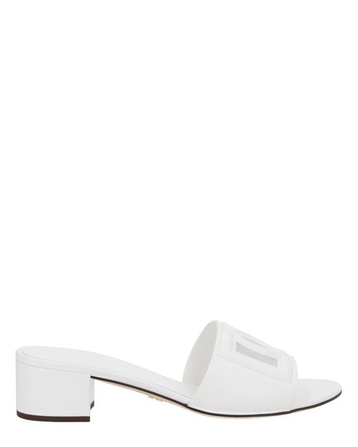 Dolce & Gabbana White Calfskin Mules With Dg Millennials Logo For