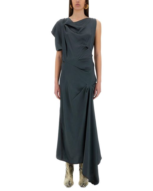 Victoria Beckham Blue Asymmetrical Draped Midi Dress