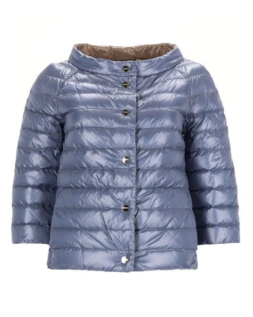 Herno Blue Reversible Down Jacket With 3/4 Sleeves