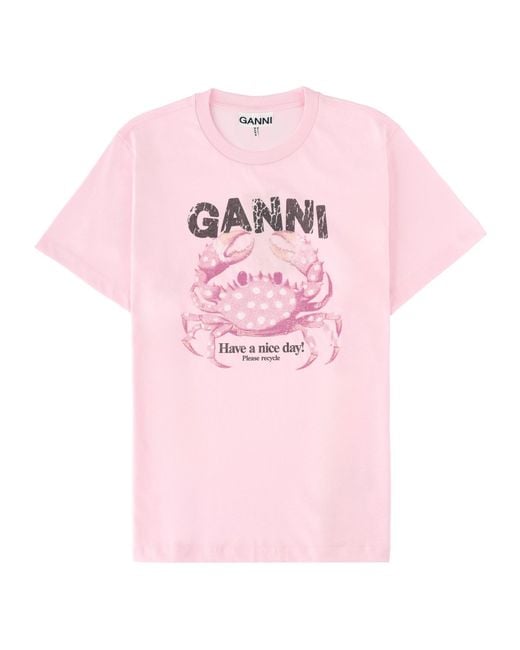 Ganni Pink Organic Cotton T-Shirt For