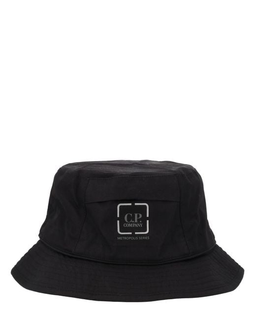 C P Company Black Cotton Hat for men