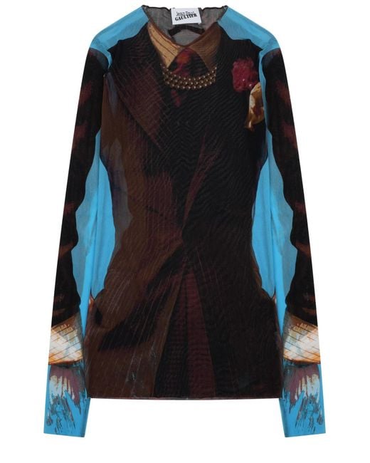 Jean Paul Gaultier Black Printed Round Neck Top