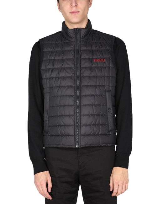 HUGO Black Hooded Down Vest for men