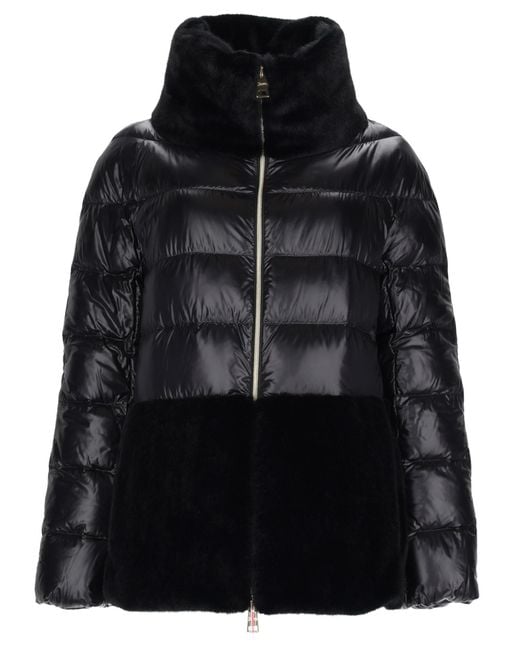 Herno Black Piumino Trapuntato Con Inserti