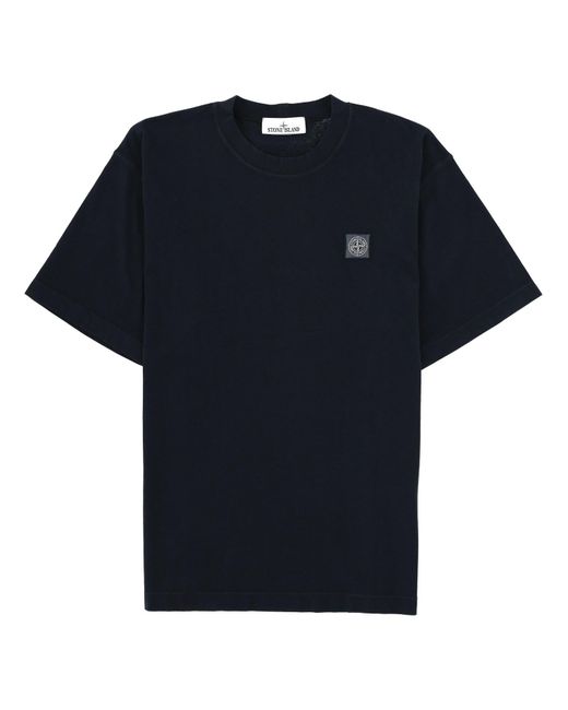 Stone Island Blue Logo Crew Neck T-Shirt for men