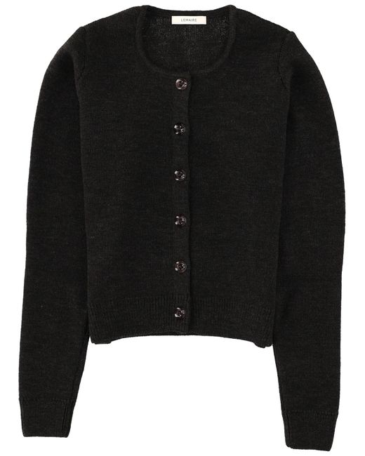 Lemaire Black Solid Round Neck Cardigan
