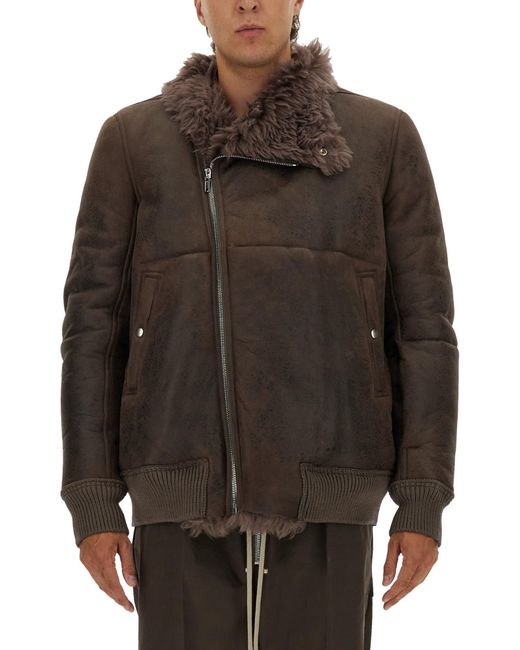 Rick Owens Brown Leather Bomber Jacket for men