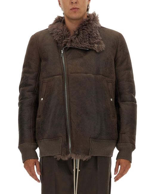 Rick Owens Brown Leather Bomber Jacket for men