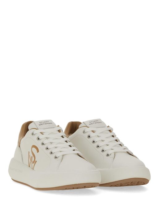Slippers Disquette in pelle scamosciata sabbia di Stuart Weitzman in White