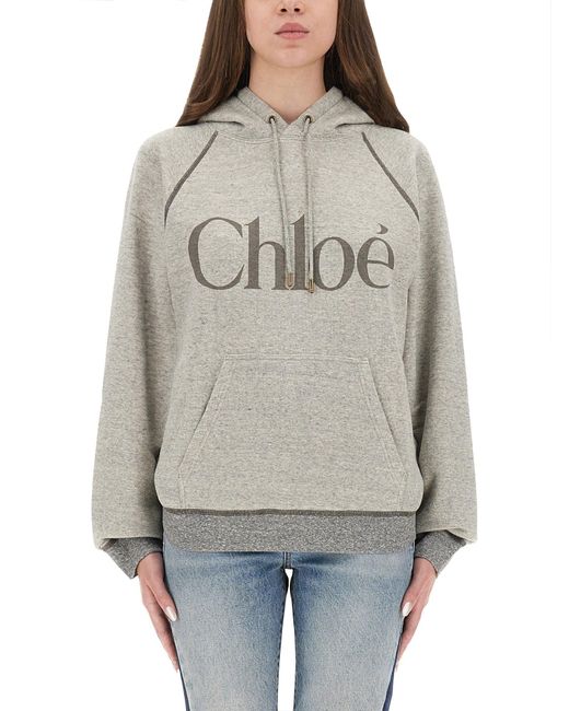 Chloé Gray Logo Hood Sweatshirt