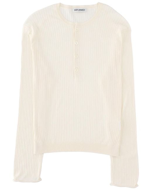 Our Legacy Natural Knitted Henley T-Shirt for men