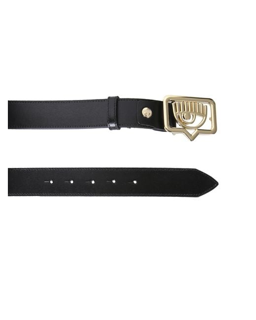 Chiara Ferragni Black Eyelike Metal Frame Leather Belt