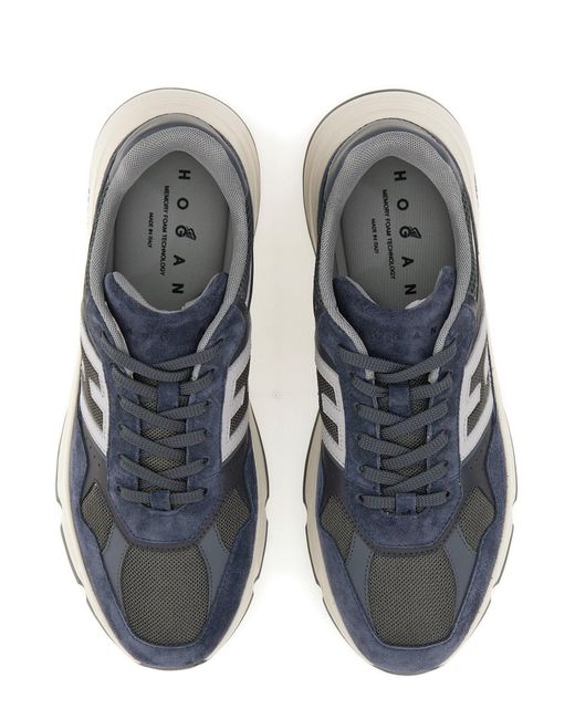 Sneakers in camoscio blu logo patch di Hogan in Blue da Uomo