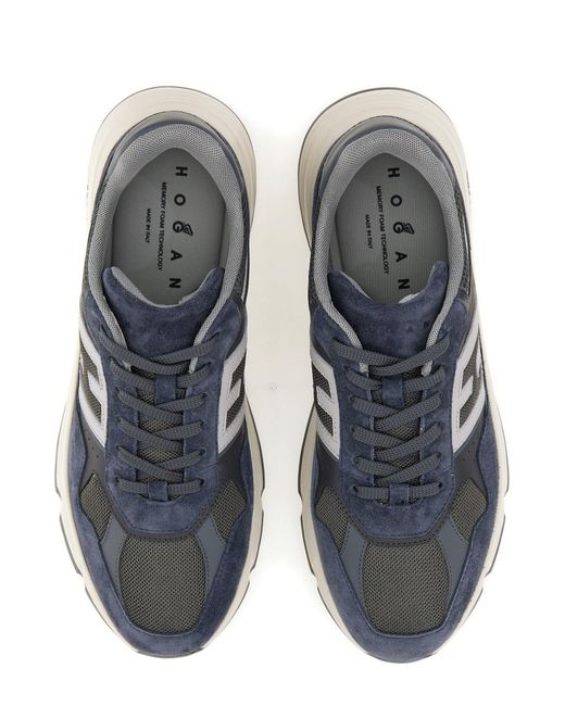 Sneakers in camoscio blu logo patch di Hogan in Blue da Uomo