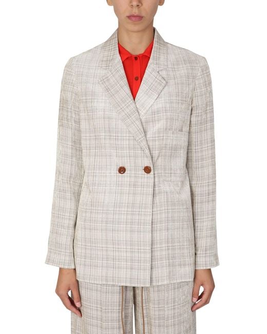 Alysi White Viscose Double-breasted Blazer