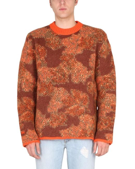 ERL Orange Textured Knit Sweater for men