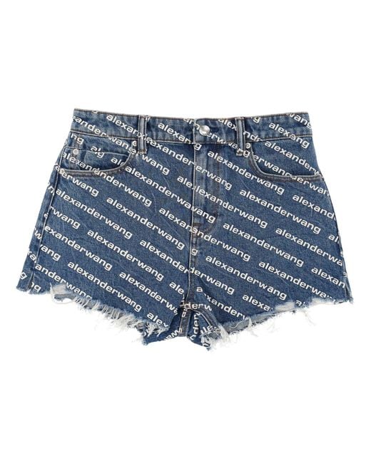 Alexander Wang Blue All Over Logo Shorts Cotton