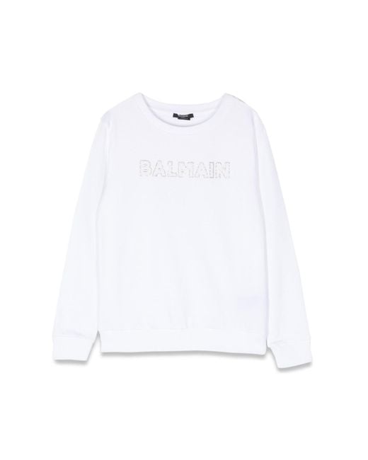 Balmain White Logo Crewneck Sweatshirt