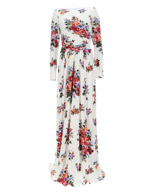 Dolce & Gabbana White Floral Round Neck Maxi Dress
