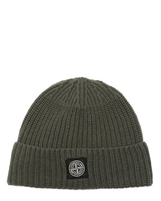Stone Island Green Wool Cap With Logo for men