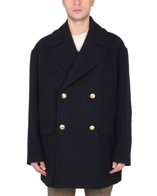 Palm Angels Blue Double-Breasted Wool Blend Jacket for men