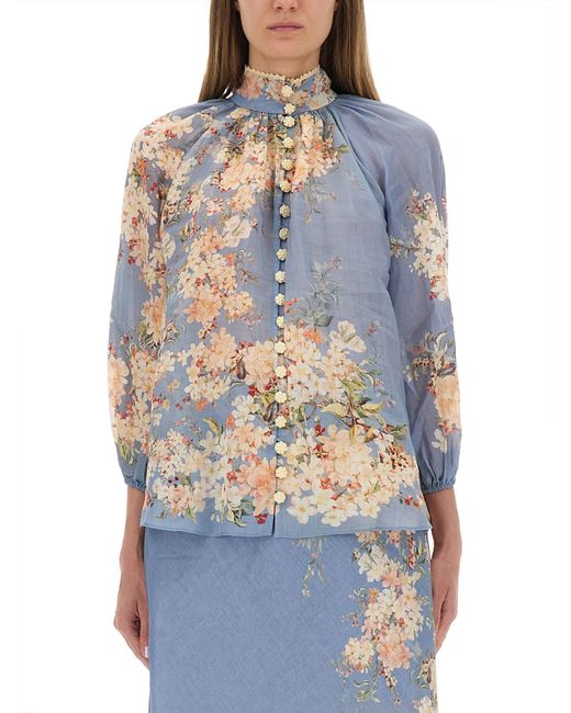 Zimmermann Blue Cascadian Printed Blouse