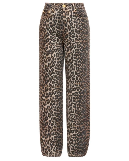 Ganni Gray "Lari" Jeans With Leopard Print