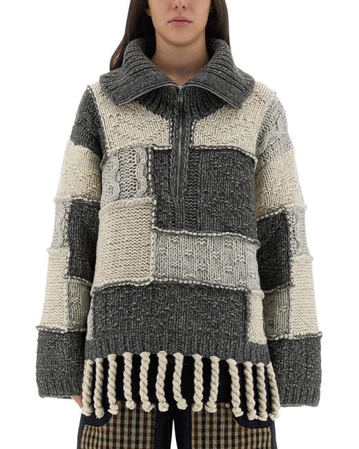 Ganni Gray Patchwork Jersey With Bangs