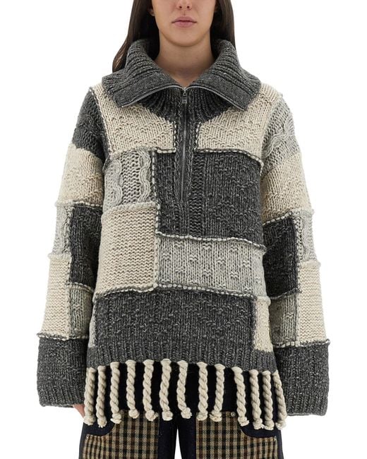 Ganni Gray Patchwork Jersey With Bangs